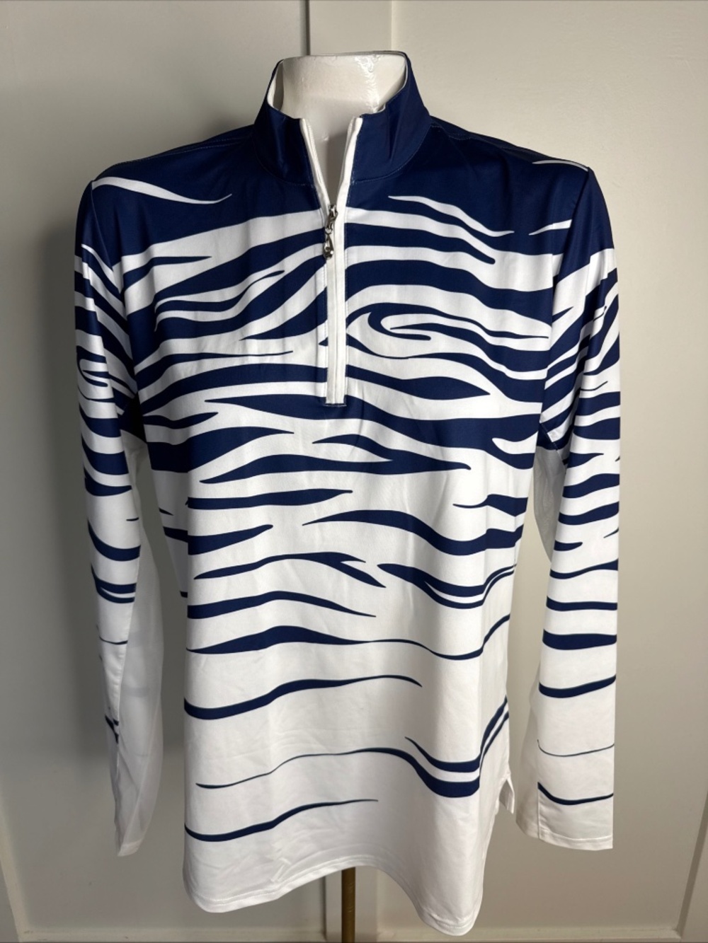 San Soleil Shirt Womens Size Large Navy Blue White Long Sleeve Golf Top 1/4 Zip